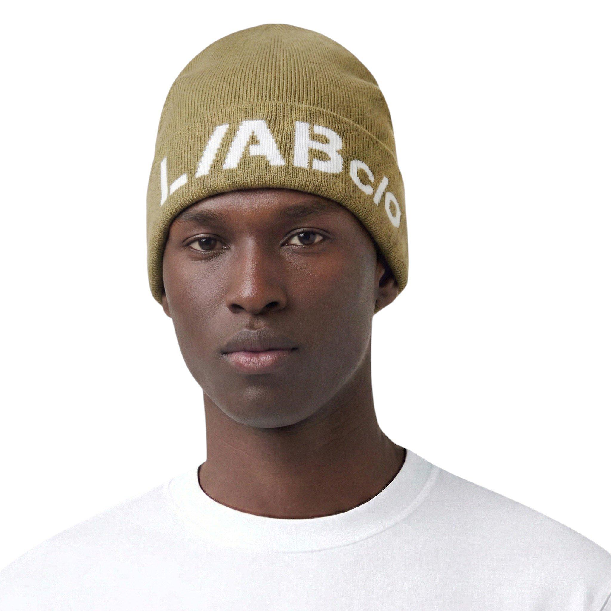 L/AB c/o Off-White Horizontal Contrast Logo Cuff Beanie - Olive - OLIVE